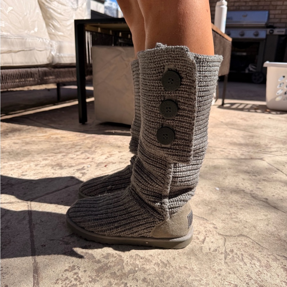 Knit UGH Boot Slippers — Gray